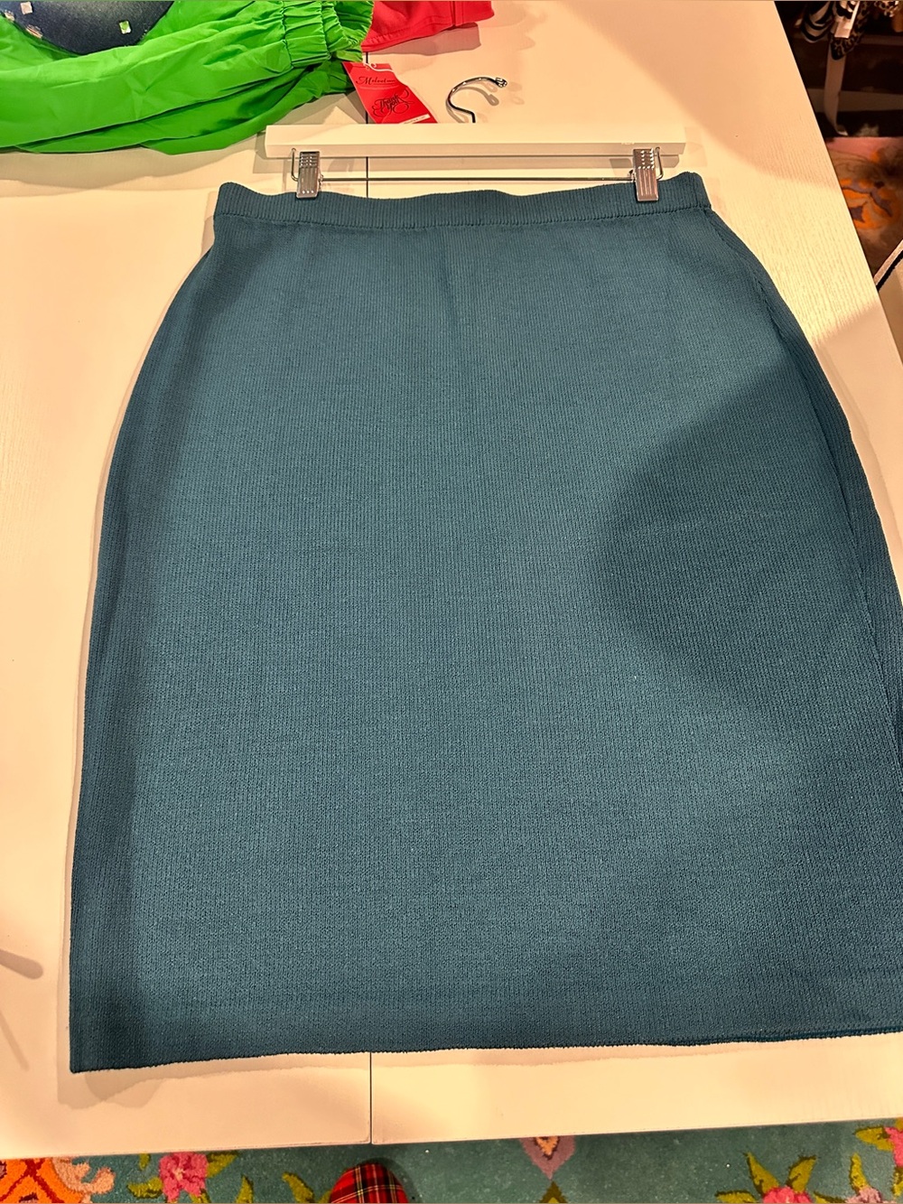 St. John Teal Knit Pencil Skirt